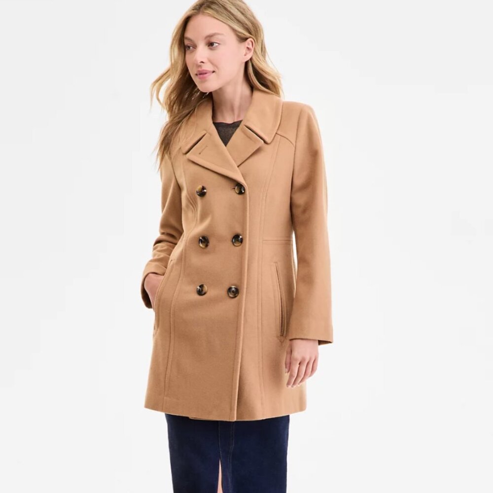 Anne Klein Petite Double-Breasted Peacoat